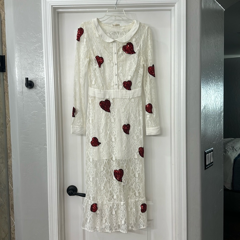 For Love & Lemons x Jamie King Sequin Heart Dress, Size M with matching slip